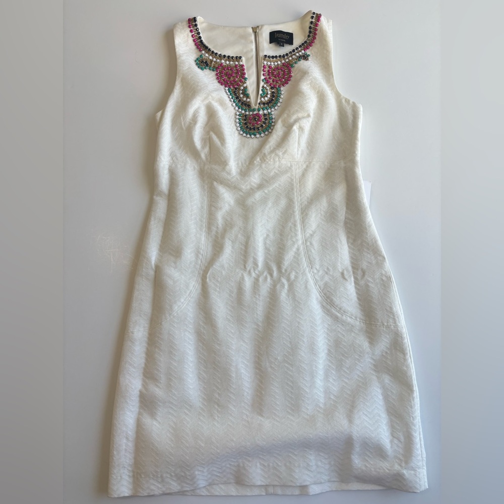 M1 NWT Laundry By Shelli Segal Embellished White Dress Party Cocktail Beads